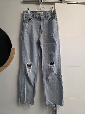 eunina Light Blue Distressed Straight-Leg Jeans